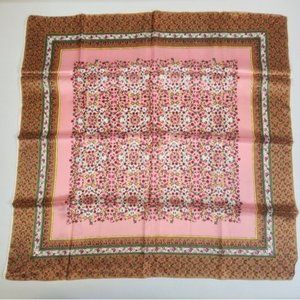 Vintage 70s Pink Brown Floral Square Scarf Hankerchief Head Scarves Cottagecore